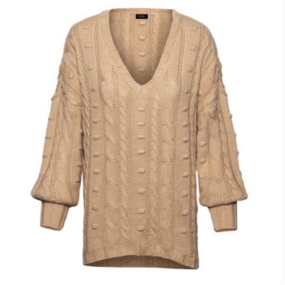 AFRM Bostom Long Cable V-neck Sweater In Sand